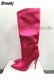 Women's High Boots Gold Silver Pointed Toe Knee-high Boots For Woman Sexy High Heels Party Shoes Ladies Stiletto