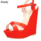 Open Toe Ankle Strap Platform Wedge Women Sandals 14cm Super High Heels Gladiator Ladies Shoes Buckle