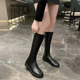 High Long Boots for Women Autumn Winter Soft Leather Solid Knight Boots Zipper Casual High Heels Round Toe Botas