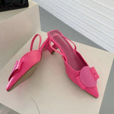 Spring Women Slingback Sandals Fashion Bow-knot Buckle Ladies Pumps Shoes Thin Low Heel Pointed Toe Slip On