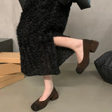 Thick Heel Black Square Head Temperament Single Women's Shoes 2024 New Retro Shallow Mouth Evening Style High
