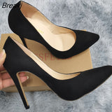 Women Pumps 13 Style New Classic 11cm Sexy Pointed Toe High Heels Faux Suede Black Office Party Red Wedding