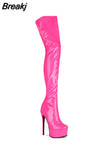 Long Boots Women Solid Color Patent Leather Botas Femininas High Heel Shoes Round Toe Women's Over-the-knee Boots