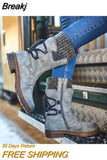 Women's Boots Winter 2023 Side Zipper Snow Boots Lace Up Women Shoes Size 43 Knitting Retro Ankle Boots Botas De