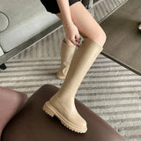 Women Thigh High Boots Women Casual Plush Knee Boots Brand Designer Zip Ladies Leather Long Boots White Mujer Shoes