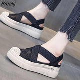 Sandals Women's Shoes 2022 New Summer Ladies Breathable Mesh Face Lace Casual Shoes Fisherman Shoes Girls Slip on