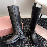 Toe Denim Boots For Women Star Style Low Heel Women's High Boots Leisure Luxury Shoes Large Size Slip-on Western