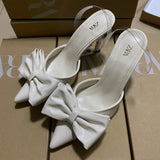 Breakj Home 2025 New White Bow French-Style Dew Behind Triptling Pointed High Heels Fashion Bag Head Sandals