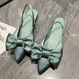 Summer Women Baotou Sandals Fashion Bow-knot Low Heels Pumps Female Silk Sexy Pointed Sandalias De Mujer Women's