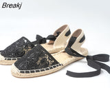 for women Hemp Rope Bottom Ladies Sandals Flat Shoes Women Strappy Fisherman Sandals Women Spring and Summer Lace