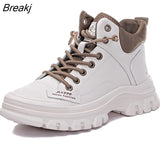 Autumn Winter Boots Women Genuine Leather Shoes Thick Sole Cow Leather Ladies Ankle Botas Height Increasing