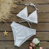Solid Color Mesh Lace Split Swimsuit Female Three-Piece Set 2025 New Strap Sexy Three-Point