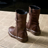 Martin Boots Autumn/Winter New Flat-Bottomed Plus Velvet Boots Mid-Clinity Women's
