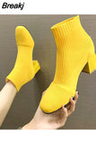 Stretch Fabric Booties Woman 2023 High Heels Luxury Designer Round Toe Ladies Stiletto Fashion Ankle boots Rubber