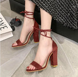 High Heeled Sandals Women Large Size 34-43 Fashion Summers Shoes Open-toe Ankle Buckle Solid Heels Sandals Casual