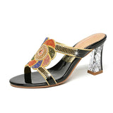Diamond Sandals, Women's High-Heeled Slippers, Summer Rough Heels With Diamond-Encrusted Crystals, Fashionable Heels, Sandals And