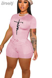 Solid Color Short Sleeve Crop Top and Pockets Biker Shorts 2 Pcs Set Sexy Slim Summer Fashion Outfit Casual