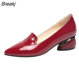 Size 34-42 Ol Office Lady Shoes Black Patent Leather Dress Shoes Pointed Toe Boat Shoes Med Heels Pumps zapatos