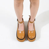 Heel Women Shoes 10cm Thick Sole One Word Single Shoe Women's Platform Pumps Buckle Chunky High Heels Pumps Plus