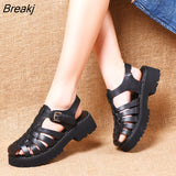 Women Sandals 2023 Summer Shoes Genuine Leather Covered Toe Soft Casual Walking Zapatos Mujer