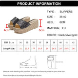Gold Silver Sequins Wedges Slippers for Women 2023 Summer Open Toe Platform Sandals Woman High Heels Slides Ladies