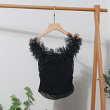 Three-Dimensional Flower Shoulder Sling Vest On Both Sides Of The Folding Mesh Repair Sleeveless Top