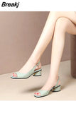Women Peep Toe Pumps Mid-heel Light Weight Green Slip on Summer Shoes Lady Casual Escarpins Femme Tacones Mujer Zapatillas