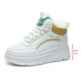 shoes Winter boots fashion round head sports shoes keep warm thick bottom plus velvet lace-up casual running women's