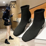 Autumn and Winter New Knitted Socks Boots Women Thick Heel High Heel Small Short Boots Single Tube Elastic Boots