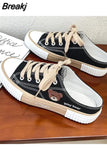 Bear Canvas Shoes Women Korean Breathable Casual Sport Fashion Lace Up Flat Tennis Sneakers Female