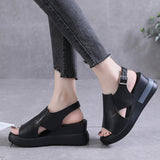 Breakj Sandal Women 2023 New Spring / Summer High Heel Fish Mouth Sandal Soft Leather Slope Heel Plus Size Sandal
