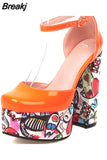 Chunky Heeled Satin Ankle Strap Pumps 2023 Spring Summer High Heel Wedding Shoes Walking Comfy Women Sandal Big Size