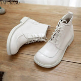 British Style Wide-Head Small Leather Boots Keep Warm Zipper Short Boots Student Literary Women Boots Womens Ankle