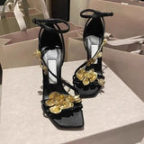 Flowers Elegant Woman Heels for Womens High-heeled Sandals Women's Shoes Elegant Heel Luxury Sandal