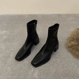 Square Head Elastic Thin French Short Boots 2024 New Autumn And Winter Brown Martin Boots Single