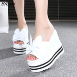 Rabbit Head Wedge-heeled Slippers Women's Summer New In-line Waterproof Platform High-heeled Bow Sandals