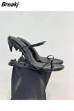 Metal Special-shaped High-heeled Women Sandals 2023 New Runway Woman Shoes Summer Double Thin Strap Open Toe