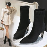 Boots 2024 New Autumn And Winter Tip Flying Weaving Large Size Women's Boots Thick, High-Heeled, Medium-Sized Thin