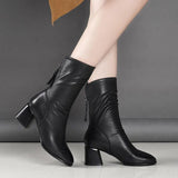 Winter New Fashion High Heel Back Zipper Black Versatile Fashion Boots for Women External Wear Comfort Women's