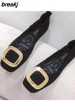 Women Shoes Brand Metal Decoration Flats Ballet Square Toe Flat Heels Ladies Lazy Loafers Soft Ballerina Female Zapatos De