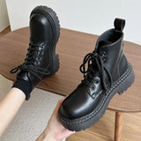 Platform Combat Boots for Women Autumn Winter PU Leather Ankle Booties Women Punk Thick Bottom Non Slip Motorcycle