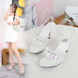 Rhinestone Sandals Women 2023 Sexy High Heels Ladies Banquet Wedding Shoes Fashion Show Summer Open Toe Woman