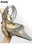 Sequined Bowknot Women's Sandals Sexy Ankle Strap High Heels Pumps Female Sandals 2023 Summer Wedding Nightclub