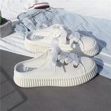 2023 Sneakers Women's Slippers and Ladies Sandals Sports Slides with Bow Height Shoes Round Toe Cotton Junior White F