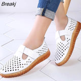 Womans Shoes Fashion 2022 Solid Hook & Loop Cozy Genuine Leather Shoes Women Rubber Hollow Soft Flat Shoes