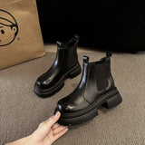 Real Soft Leather Chelsea Short Boots Fall 2024 New British Chimney Boots Muffin Thick-Soled Martin