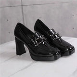 2023 New Loafers Shoes Women's Fashion Retro Metal Buckle Single Shoes Women's Casual PU Leather Shoes Heels Women