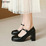 High Heels Shoes Female 2024 Sexy Ankle Straps Black Red Heeled Mary Jane Shoes Thick-Heeled Party Dress