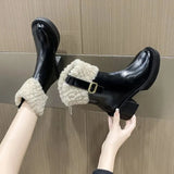 Boots for Women Patent Leather Boots Black Brown Ankle Booties Platform Shoes Goth Punk Warm Shoes