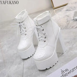 Super High-Heel Short Boots Lace-Up Womens Shoe Model Catwalk Thick With Women Boots Sexy Elegant Ankle Boots Single